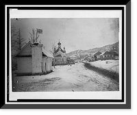 Historic Framed Print, [View of a settlement or village with a government(?) building and a church on the left],  17-7/8" x 21-7/8"
