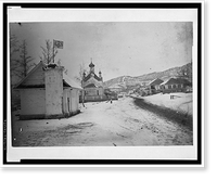 Historic Framed Print, [View of a settlement or village with a government(?) building and a church on the left],  17-7/8" x 21-7/8"
