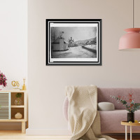 Historic Framed Print, [View of a settlement or village with a government(?) building and a church on the left],  17-7/8" x 21-7/8"