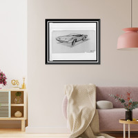 Historic Framed Print, [Design drawing for Avanti automobile, front view from driver's side] - 2,  17-7/8" x 21-7/8"
