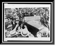 Franklin D. Roosevelt riding in a convertible with son James and an unidentified man during Roosevelt's visit to Rochester, N.Y., to begin his presidential campaign Classic, Antique Print