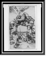 Witch riding backward on a goat accompanied by four putti.AD monogram, Antique Print