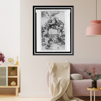 Witch riding backward on a goat accompanied by four putti.AD monogram, Antique Print