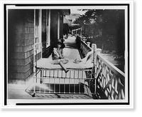 Tubercular child seated on bed, outdoors, at Sea Breeze Hospital, Coney Island, New York, Vintage Print