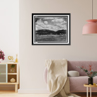 Historic Framed Print, [View across meadow of town (Franconia?) with hills in the background],  17-7/8" x 21-7/8"