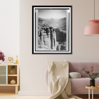 Historic Framed Print, [Man and donkey out on Tanner Ledge, Grand Canyon, Arizona].photo by Kolb Bros., Grand Canyon, Ariz.,  17-7/8" x 21-7/8"