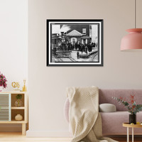 Hanover Junction, Pennsylvania. 1863. Hanover Junction Railroad Station (detail of locomotive and crowd), Historic Print
