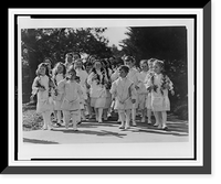 Historic Framed Print, [A group of young children, Raja-Yoga students, dressed in white and wearing flower garlands in their hair and around their necks, at the International Theosophical Headquarters, Point Loma, Calif.],  17-7/8" x 21-7/8"