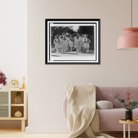 Historic Framed Print, [A group of young children, Raja-Yoga students, dressed in white and wearing flower garlands in their hair and around their necks, at the International Theosophical Headquarters, Point Loma, Calif.],  17-7/8" x 21-7/8"
