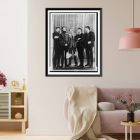 Historic Framed Print, Ed Sullivan & the Beatles, who will return to our show in Sept., 1965,  17-7/8" x 21-7/8"