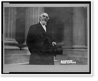 Pastor Charles Taze, half-length portrait, standing, facing slightly right, holding hat, Vintage Poster