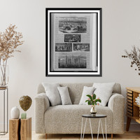 Historic Framed Print, [Images of the construction of the Brooklyn Bridge (East River Bridge), New York City],  17-7/8" x 21-7/8"