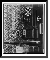 Historic Framed Print, [The telephone on which Vincent Coll was talking when murdered; bullet holes are on the left of the telephone],  17-7/8" x 21-7/8"