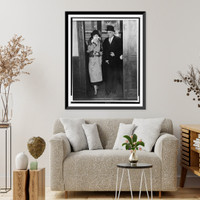 Historic Framed Print, [Mrs. Vincent Coll (Lottie Kreisberger) leaving court(?) with attorney Samuel Leibowitz],  17-7/8" x 21-7/8"