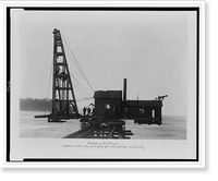 Revolving pile driver; revolved half-way, swinging pile into position for driving, Vintage Print