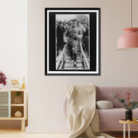 Historic Framed Print, [John J. Pershing walking on plank(?) from ship(?)],  17-7/8" x 21-7/8"