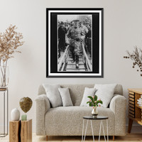 Historic Framed Print, [John J. Pershing walking on plank(?) from ship(?)],  17-7/8" x 21-7/8"