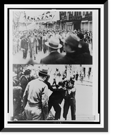 Composite photograph showing scenes of election day in Mexico City: (top) followers of candidate Almazan carrying banner in street and (botom) two men fighting in street, Antique Poster