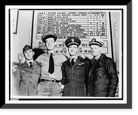 Combat scoreboard of the giant USS Enterprise forms background for four of its crew members, all of whom have been with ship since its commissioning in 1938, Antique Wall Art
