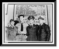 Combat scoreboard of the giant USS Enterprise forms background for four of its crew members, all of whom have been with ship since its commissioning in 1938, Antique Wall Art