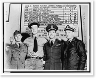 Combat scoreboard of the giant USS Enterprise forms background for four of its crew members, all of whom have been with ship since its commissioning in 1938, Antique Wall Art