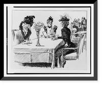 Three hatted young women at restaurant, one removing hat Classic, Antique Poster