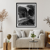 Historic Framed Print, Rhode Island, Newport, 1920, A.C. James Home, Blue Garden, gardeners potting plants,  17-7/8" x 21-7/8"