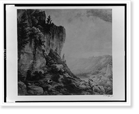 Historic Framed Print, [Mountain landscape with man seated below cliff].C.F.L. 1837(?).,  17-7/8" x 21-7/8"