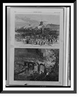 The great strike. Blockade of engines at Martinsburg, West Virginia.from photograph by D. Bendann. The great strike. Burning of the Lebanon Valley Railroad bridge by the rioters.drawn by Fred. B. S