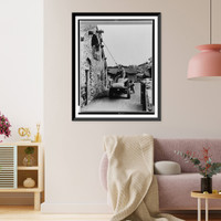 Rhode Island. Newport. A.C. James home Suprise Valley", men loading sacks of grain from truck in courtyard into second floor doorway of barn", Vintage Wall Art