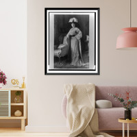 Historic Framed Print, [Evalyn Walsh McLean, full-length portrait, standing, facing front with right arm resting on back of chair],  17-7/8" x 21-7/8"