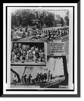 Composite of three scenes in the Soviet Union showing children exercising and walking along a lake, Antique Print