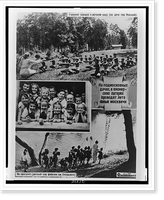 Composite of three scenes in the Soviet Union showing children exercising and walking along a lake, Antique Print