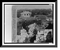 The bullet scarred American Legation from barricaded City Wall - Forbidden City and Coal Mountain in the distance - Peking, China, Antique Poster