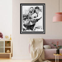 Benny Goodman playing clarinet and Gene Krupa on the drums, both facing forward, Vintage Poster