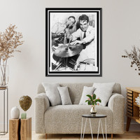 Benny Goodman playing clarinet and Gene Krupa on the drums, both facing forward, Vintage Poster