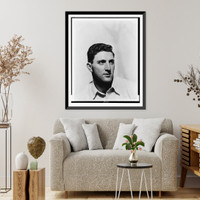 Historic Framed Print, [Irwin Shaw, bust portrait, facing right].photograph by Alfredo Valente.,  17-7/8" x 21-7/8"