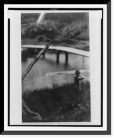 Nude boy walking along body of water near a bridge, Vintage Wall Art