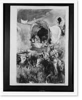 Historic Framed Print, [Pioneers in covered wagons],  17-7/8" x 21-7/8"