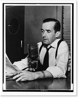 Historic Framed Print, [Edward R. Murrow, half-length portrait, seated behind CBS microphones, turned left],  17-7/8" x 21-7/8"