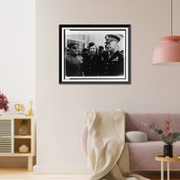 Kathryn Cravens, flanked by General Eisenhower (r) and Marshal Zhukov, all in military uniform, half-length portrait, facing front, Antique Print