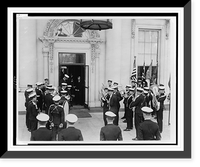 Military band playing for President Coolidge at the White House front door, Historic Print