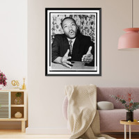 Historic Framed Print, [Rev. Dr. Martin Luther King, Jr., civil rights leader, half-length portrait, seated, facing front at a New York press conference],  17-7/8" x 21-7/8"