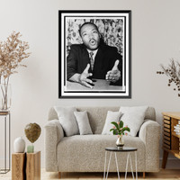Historic Framed Print, [Rev. Dr. Martin Luther King, Jr., civil rights leader, half-length portrait, seated, facing front at a New York press conference],  17-7/8" x 21-7/8"