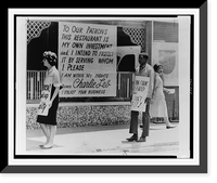 People picketing outside an Atlanta restaurant which displays sign against integration, Vintage Poster