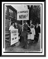 People, some with picket signs, gather outside Lincoln School in Englewood, N.J. protesting the city's failure to end racial segregation, Antique Poster