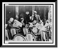 Several men, many reading newspapers, gathered at an outdoor cafe in Paris, France, Antique Print