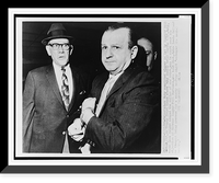 Jack Ruby, half-length portrait, handcuffed, being escorted by Dallas County Sheriff Bill Decker, to courthouse for sanity trial, Dallas, Texas, Antique Print