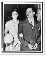 Julius and Ethel Rosenberg, half-length portrait, she facing front with her hand holding his arm, he facing left, handcuffed, Vintage Wall Art