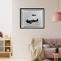 Aerial view of two P-40 single-engine fighter planes in flight, Antique Poster
